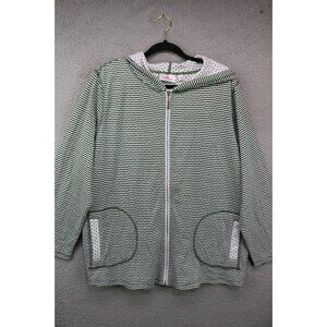 Quaker Factory by Jenne Bice Hooded Long Sleeve Cardigan-1X-Full Zip-Pockets